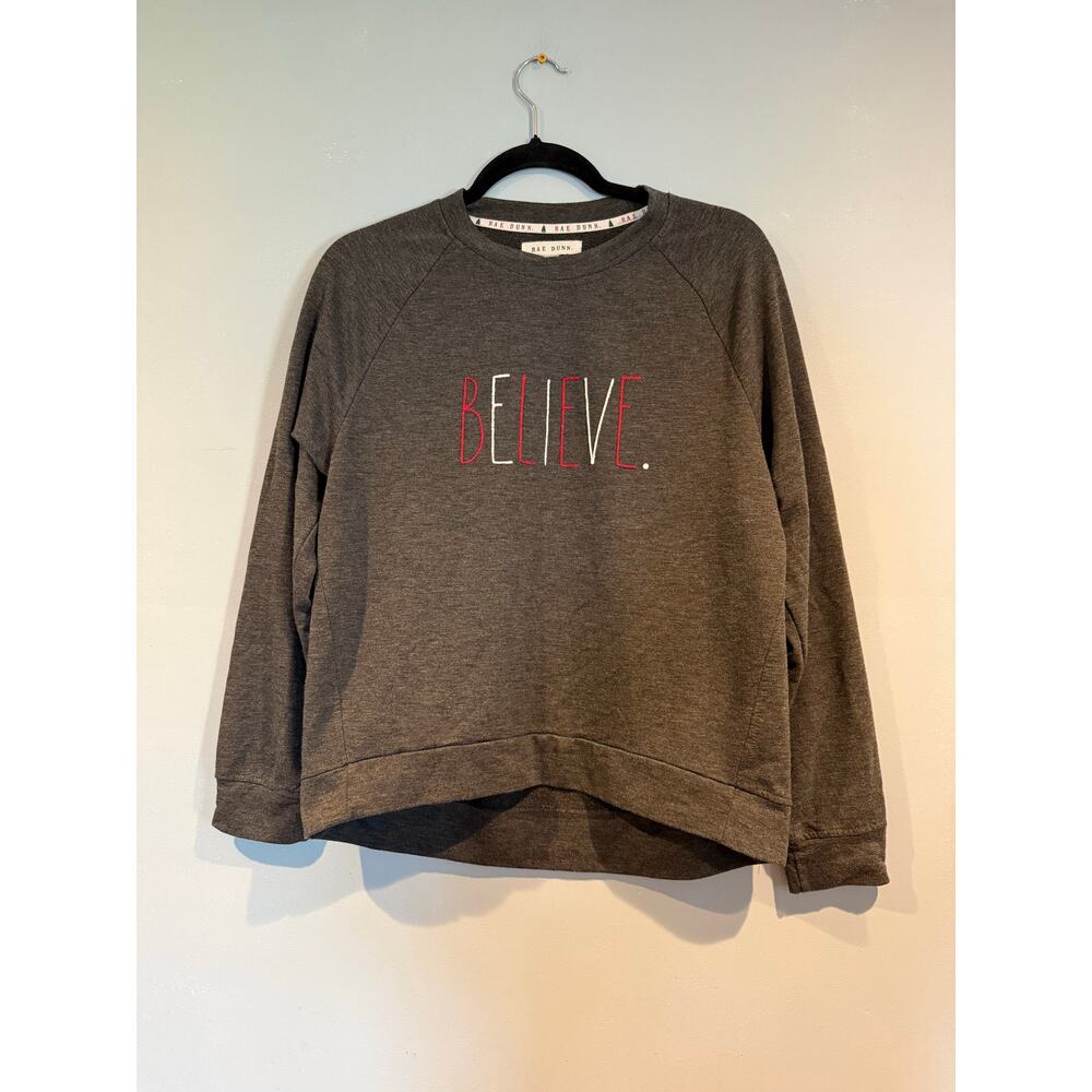 Rae Dunn “BELIEVE.” Sweatshirt - Dark Gray - Size S